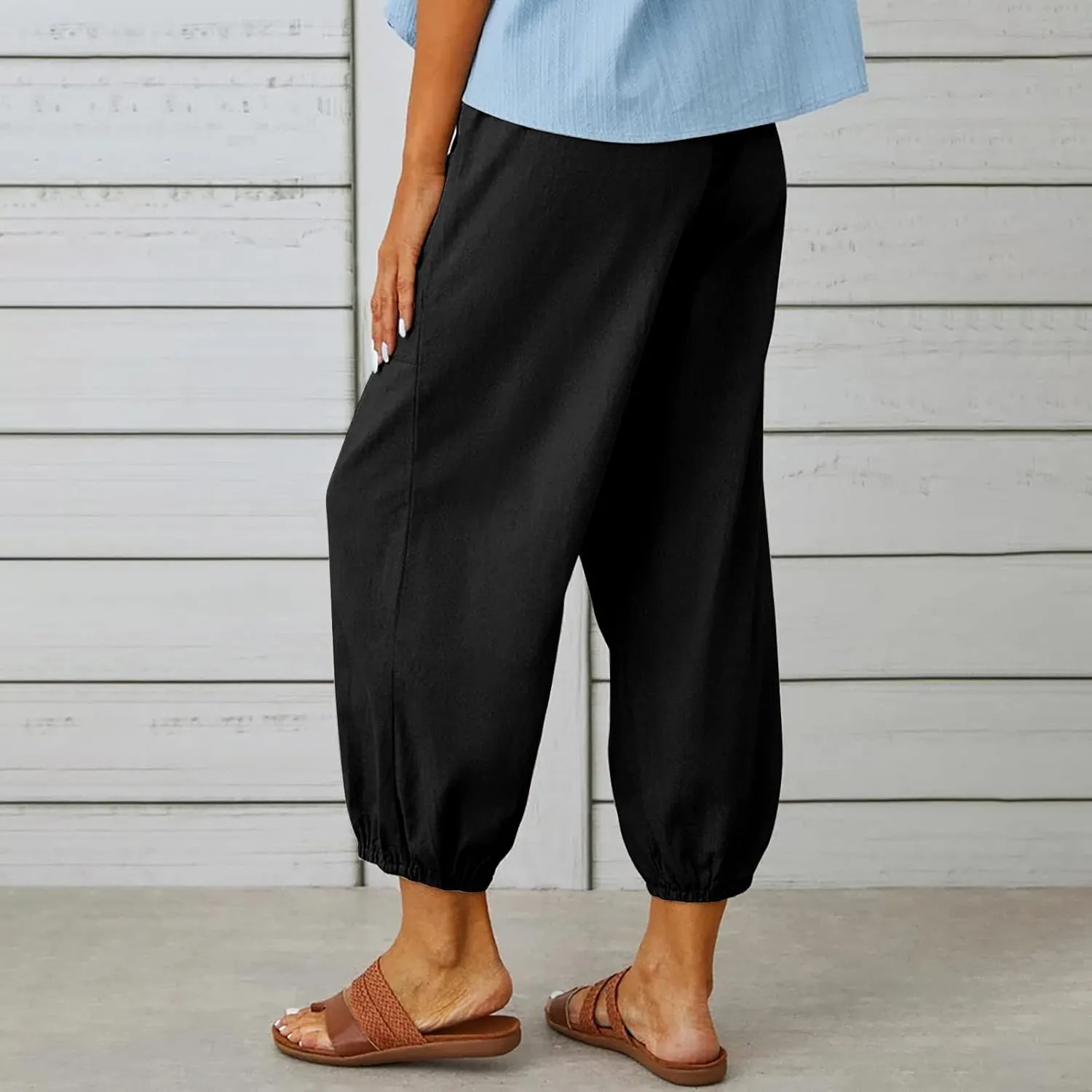 Ceboyel Womens Drawstring Linen Pants High Waist Boho Pant Summer Casual Trousers Dressy Casual Beach Outfits 2023