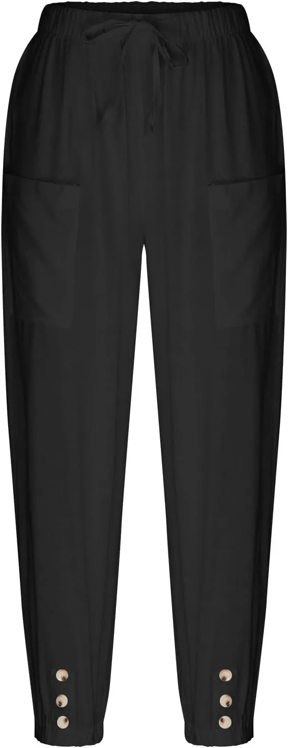 Ceboyel Womens Drawstring Linen Pants High Waist Boho Pant Summer Casual Trousers Dressy Casual Beach Outfits 2023