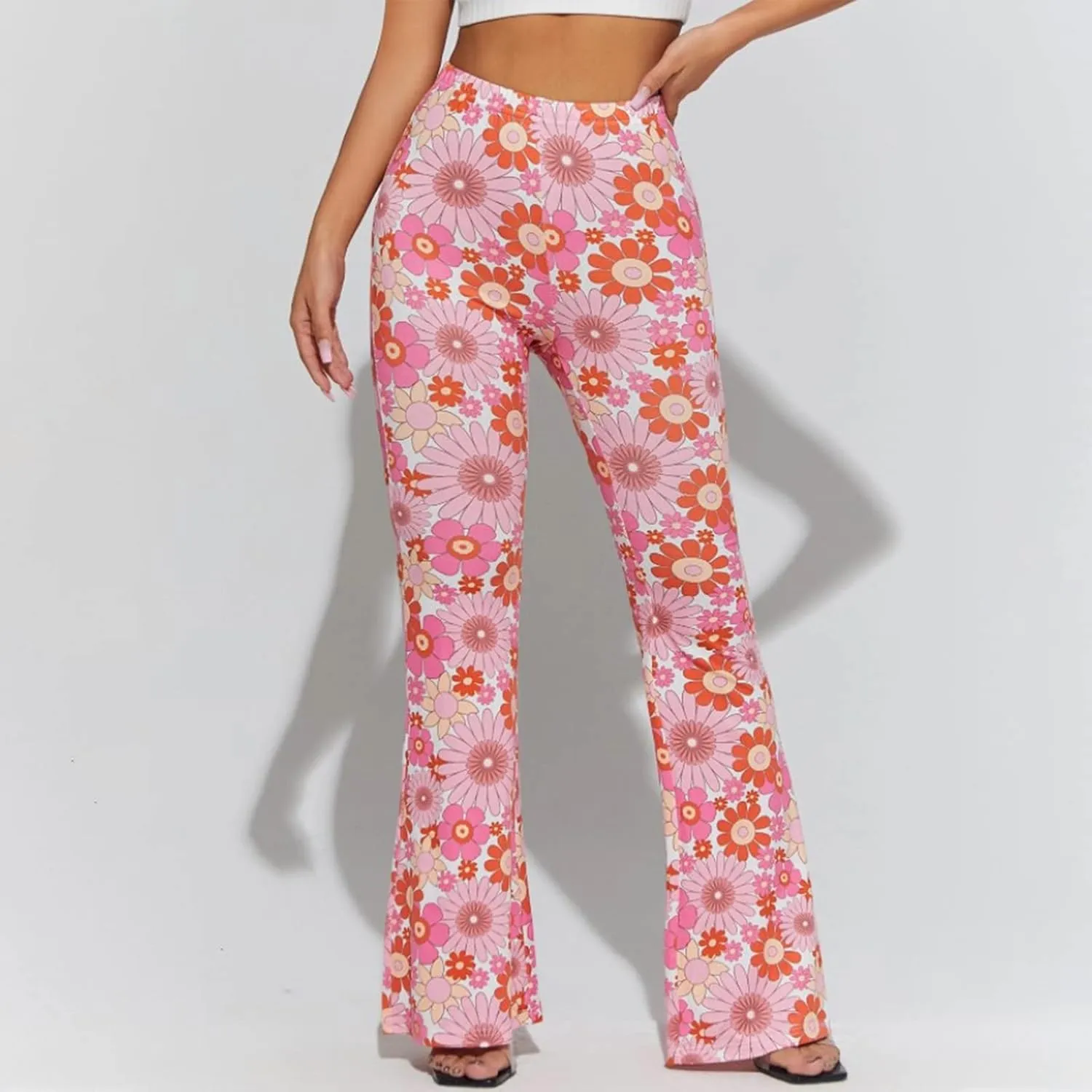 Ceboyel Womens Floral Print Boho Flare Pants Bell Bottoms Trousers High Elastic Waist Palazzo Lounge Pants 70S Outfits