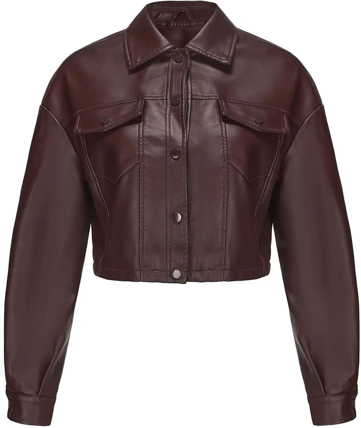 CHIGUO Women Faux Leather Cropped Jacket Trendy Moto Biker Short Jacket Fashion PU Coat Party Jacket