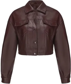 CHIGUO Women Faux Leather Cropped Jacket Trendy Moto Biker Short Jacket Fashion PU Coat Party Jacket