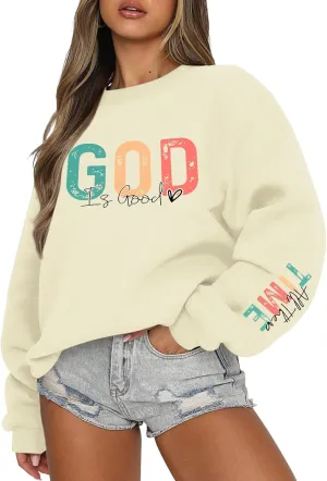 Christian God Is Good Sweatshirt for Women Oversized Religious Jesus Faith Shirts Inspirational Bible Verse Pullover