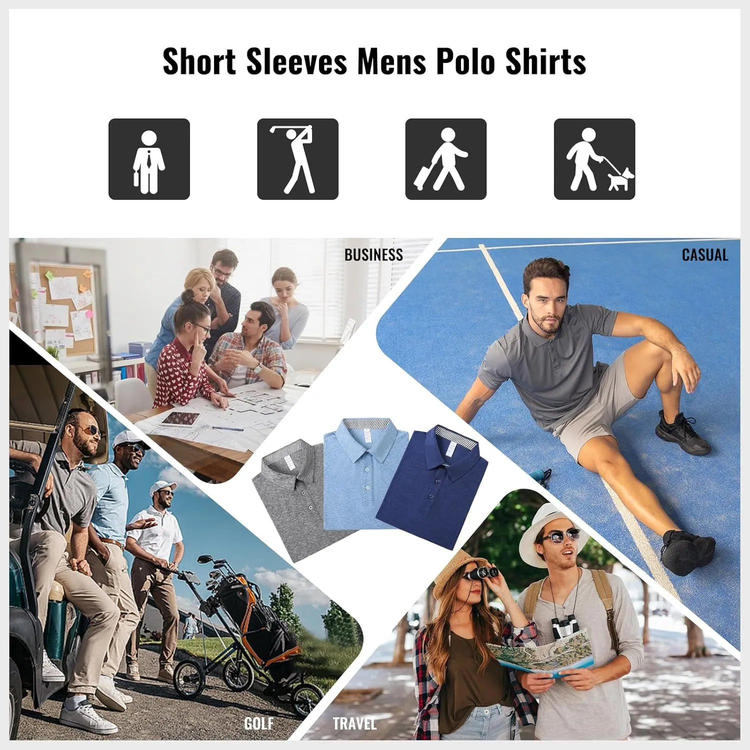 Cimic 3 Pack Polo Shirts for Men Short Sleeve Tennis Quick Dry Performanc Golf Moisture Wicking Athletic Collar Tops
