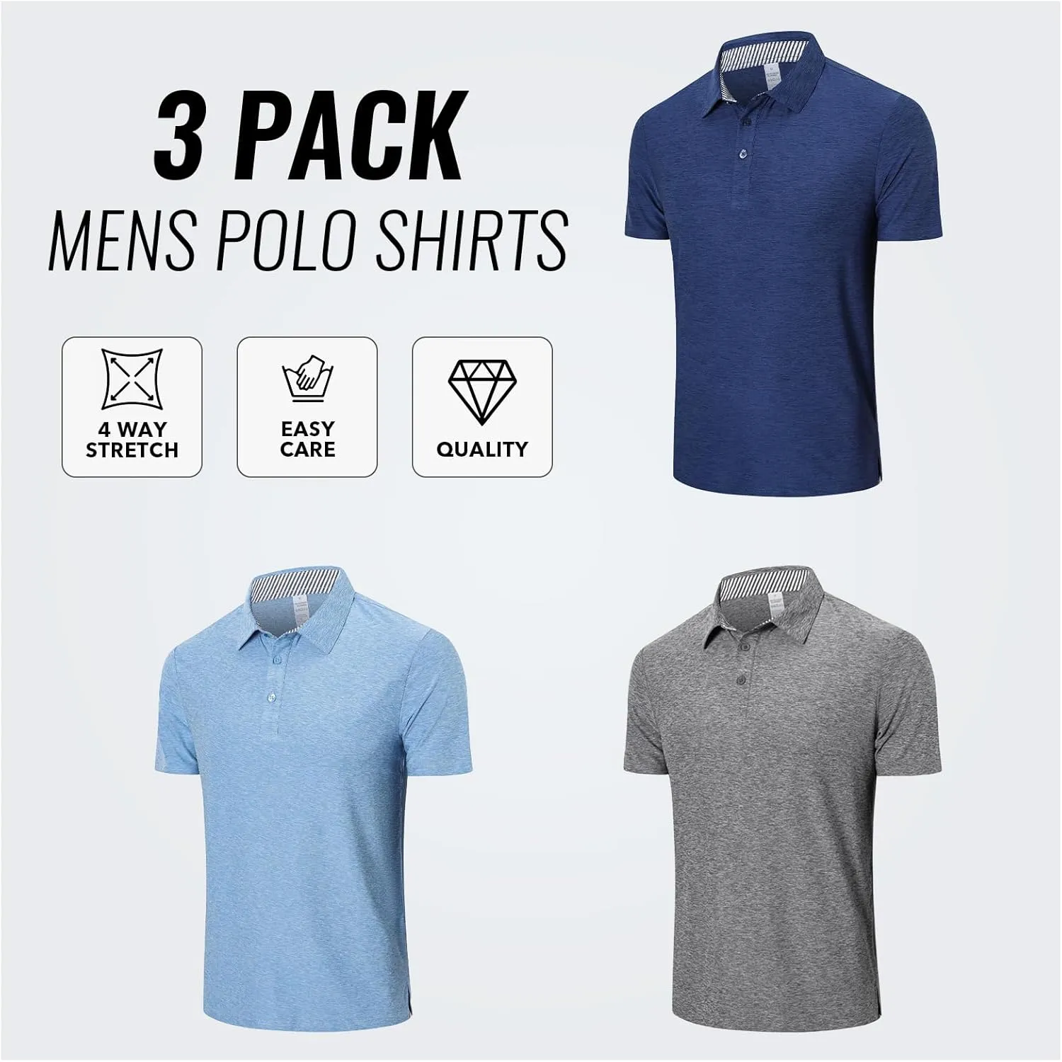 Cimic 3 Pack Polo Shirts for Men Short Sleeve Tennis Quick Dry Performanc Golf Moisture Wicking Athletic Collar Tops