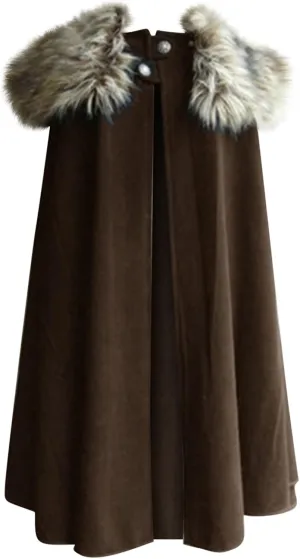 Cloak Coat for Women Vintage Victorian Steampunk Cape Winter Warm Gothic Wool Faux Fur Collar Long Coat Role Play