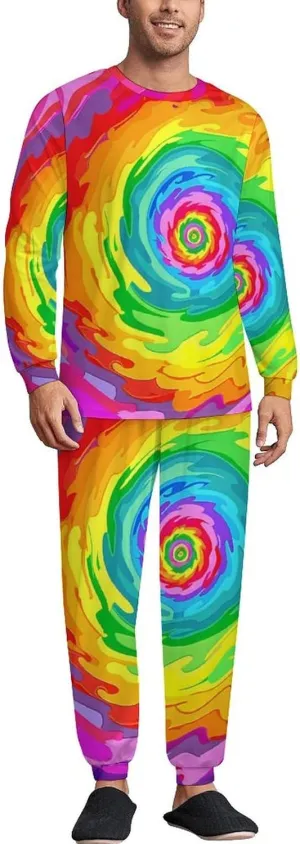Colorful Tie Dye Men's Pajama Set Casual Sleepwear Pjs Set Crewneck Shirts And Bottoms Comfy Loungewear
