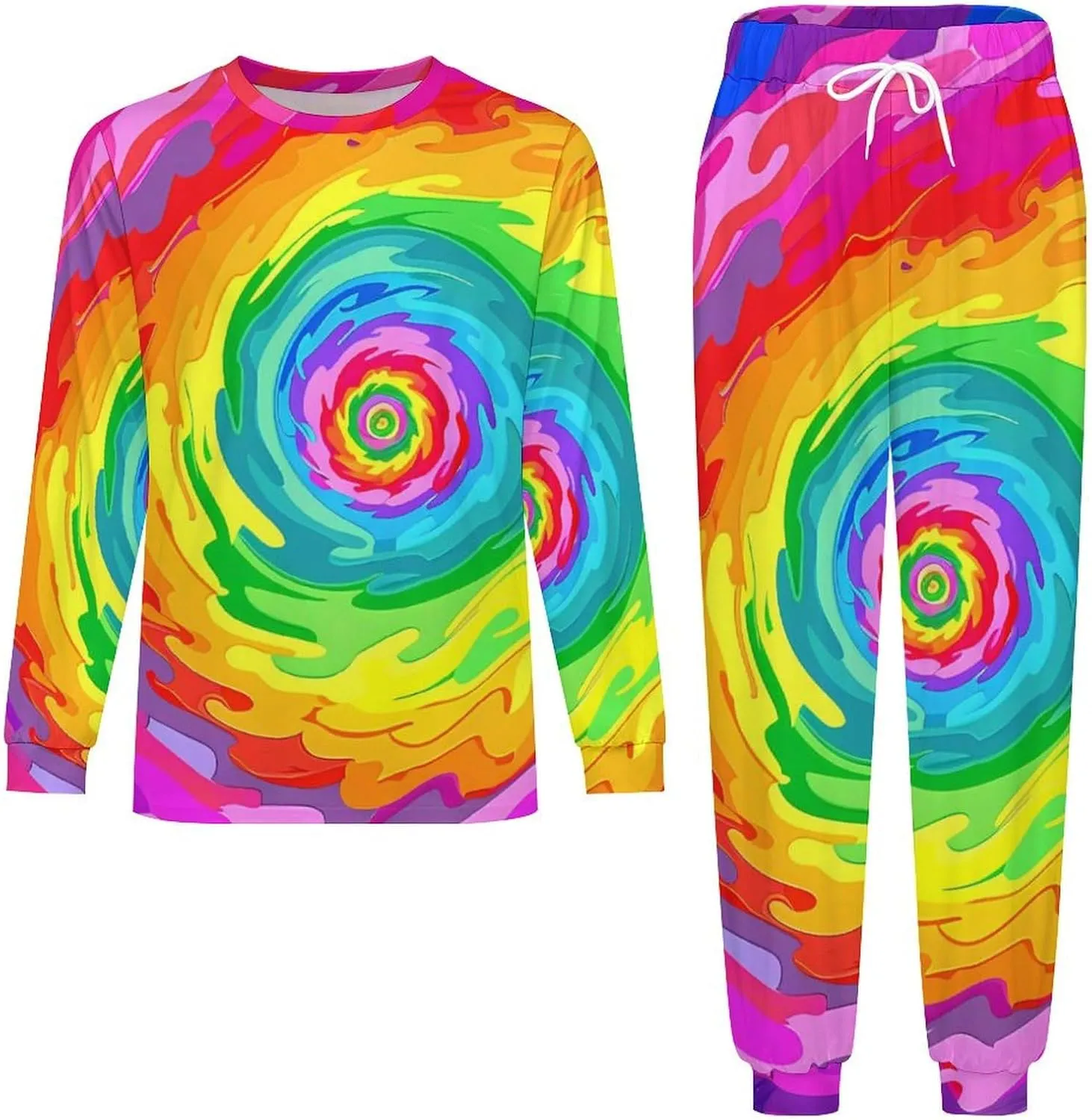 Colorful Tie Dye Men's Pajama Set Casual Sleepwear Pjs Set Crewneck Shirts And Bottoms Comfy Loungewear