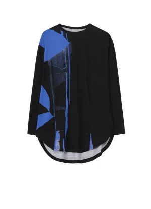 COTTON JERSEY TORN PATTERN HEM ROUND JUMBO T-SHIRT LONG SLEEVES