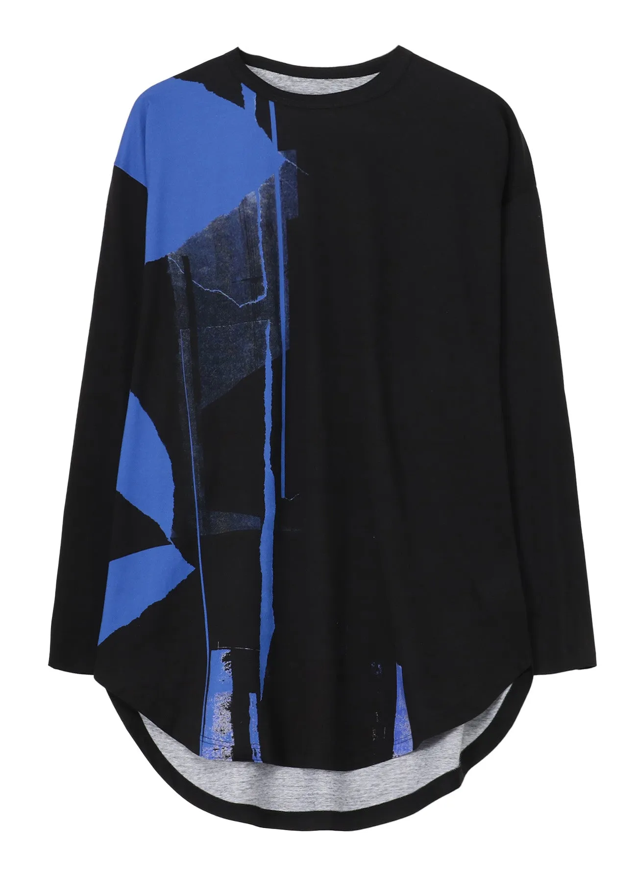 COTTON JERSEY TORN PATTERN HEM ROUND JUMBO T-SHIRT LONG SLEEVES