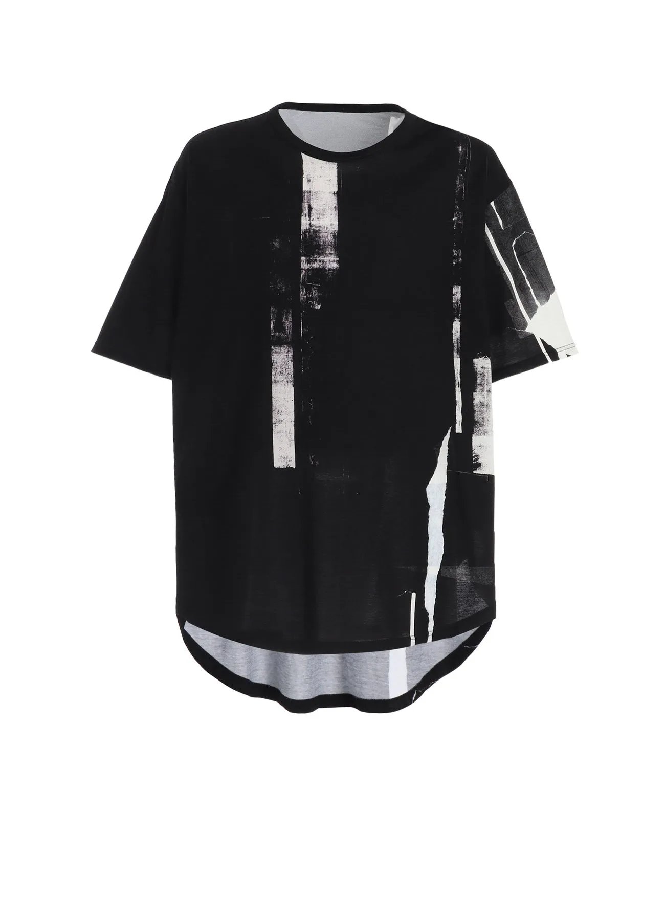 COTTON JERSEY TORN PATTERN HEM ROUND JUMBO T-SHIRT SHORT SLEEVES