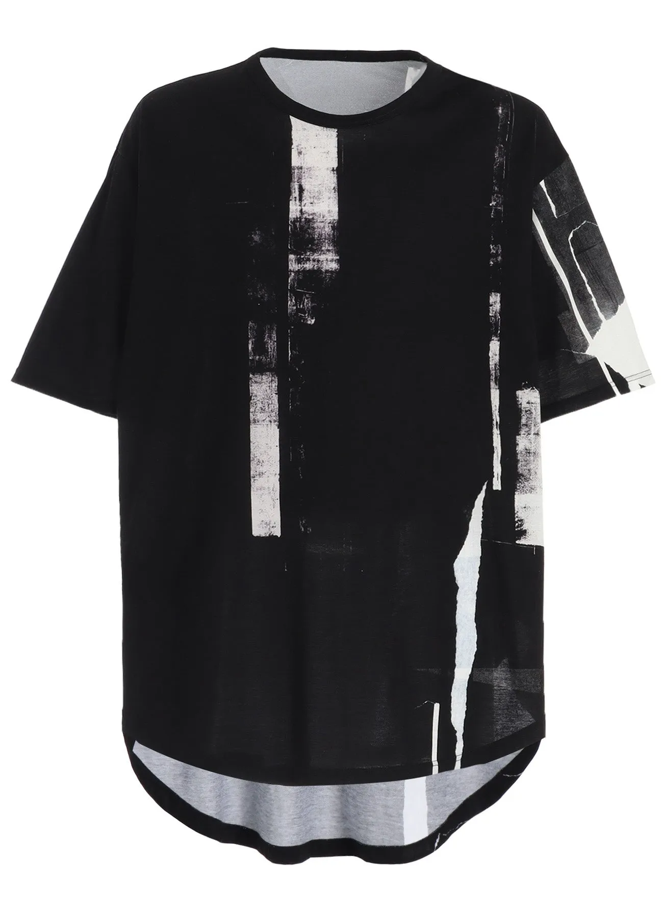 COTTON JERSEY TORN PATTERN HEM ROUND JUMBO T-SHIRT SHORT SLEEVES