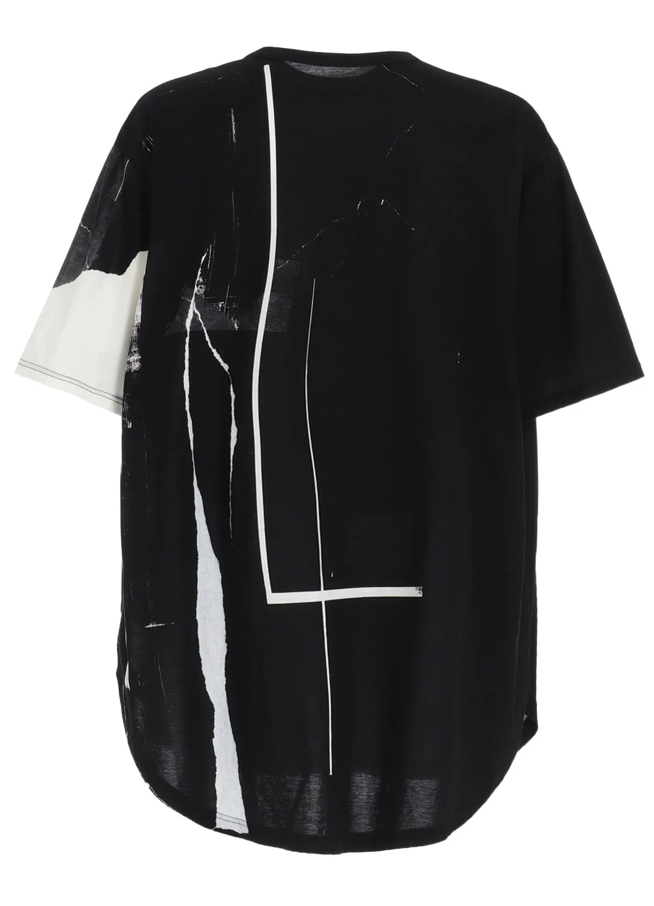 COTTON JERSEY TORN PATTERN HEM ROUND JUMBO T-SHIRT SHORT SLEEVES
