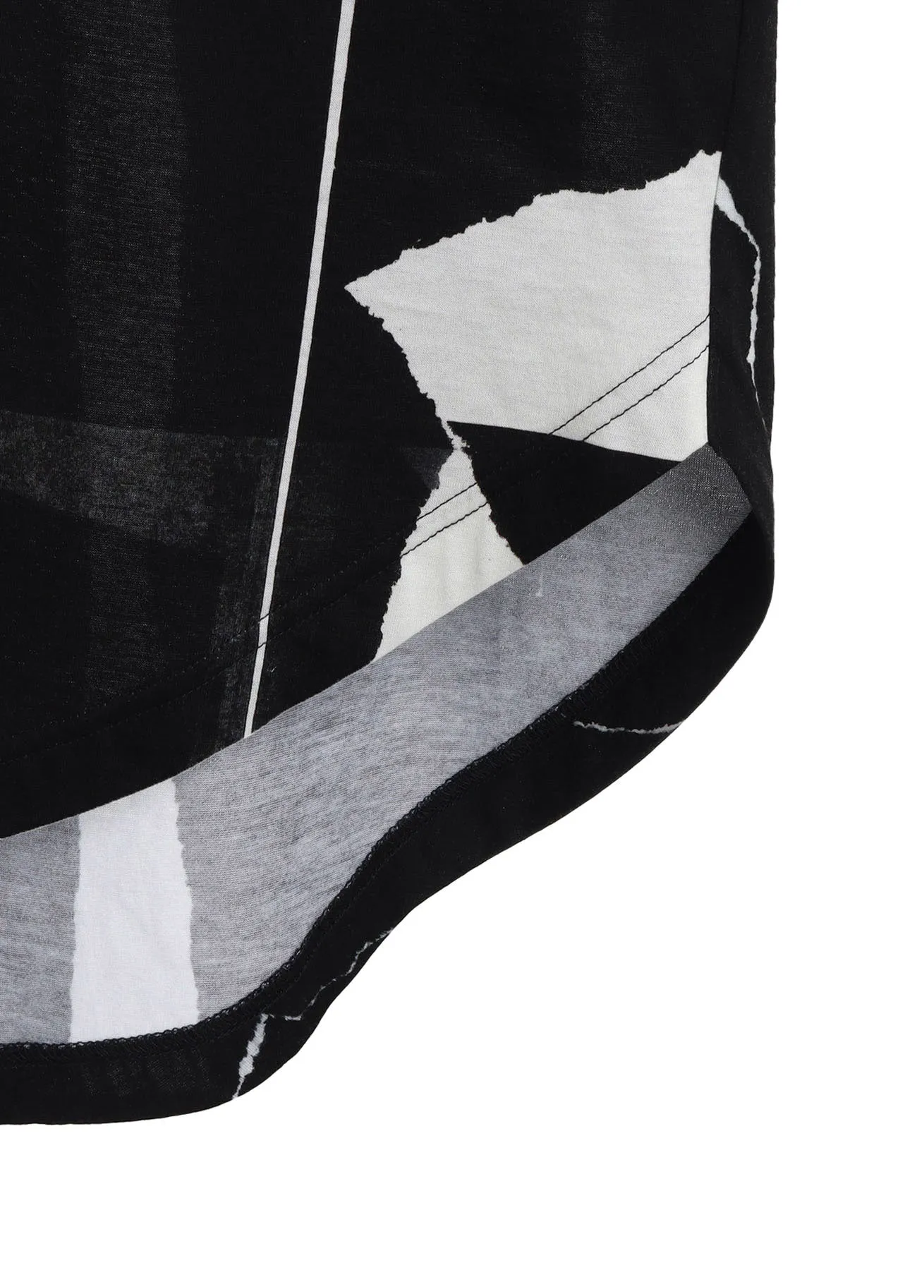 COTTON JERSEY TORN PATTERN HEM ROUND JUMBO T-SHIRT SHORT SLEEVES