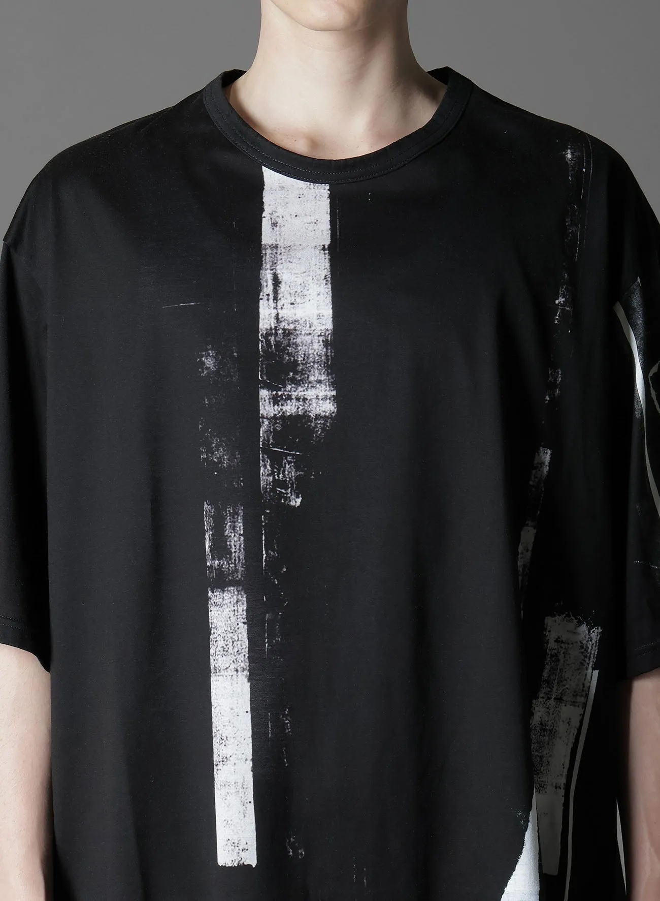 COTTON JERSEY TORN PATTERN HEM ROUND JUMBO T-SHIRT SHORT SLEEVES