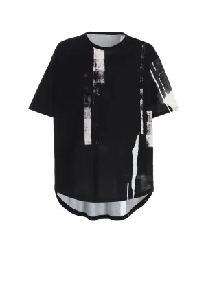 COTTON JERSEY TORN PATTERN HEM ROUND JUMBO T-SHIRT SHORT SLEEVES