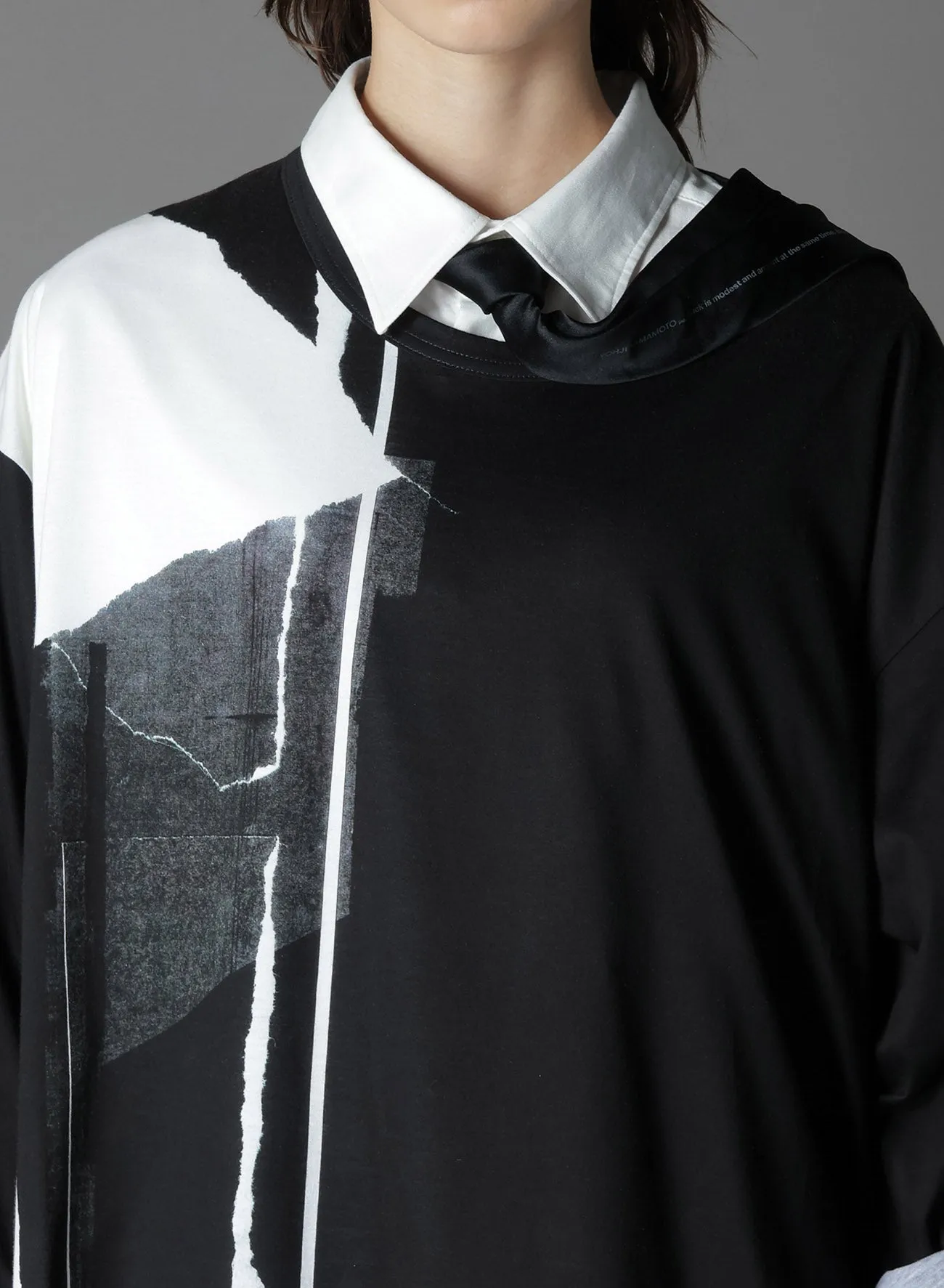 COTTON JERSEYTORN PATTERN HEM ROUND JUMBO T-SHIRT LONG SLEEVES