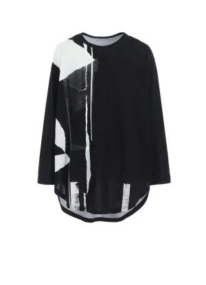 COTTON JERSEYTORN PATTERN HEM ROUND JUMBO T-SHIRT LONG SLEEVES