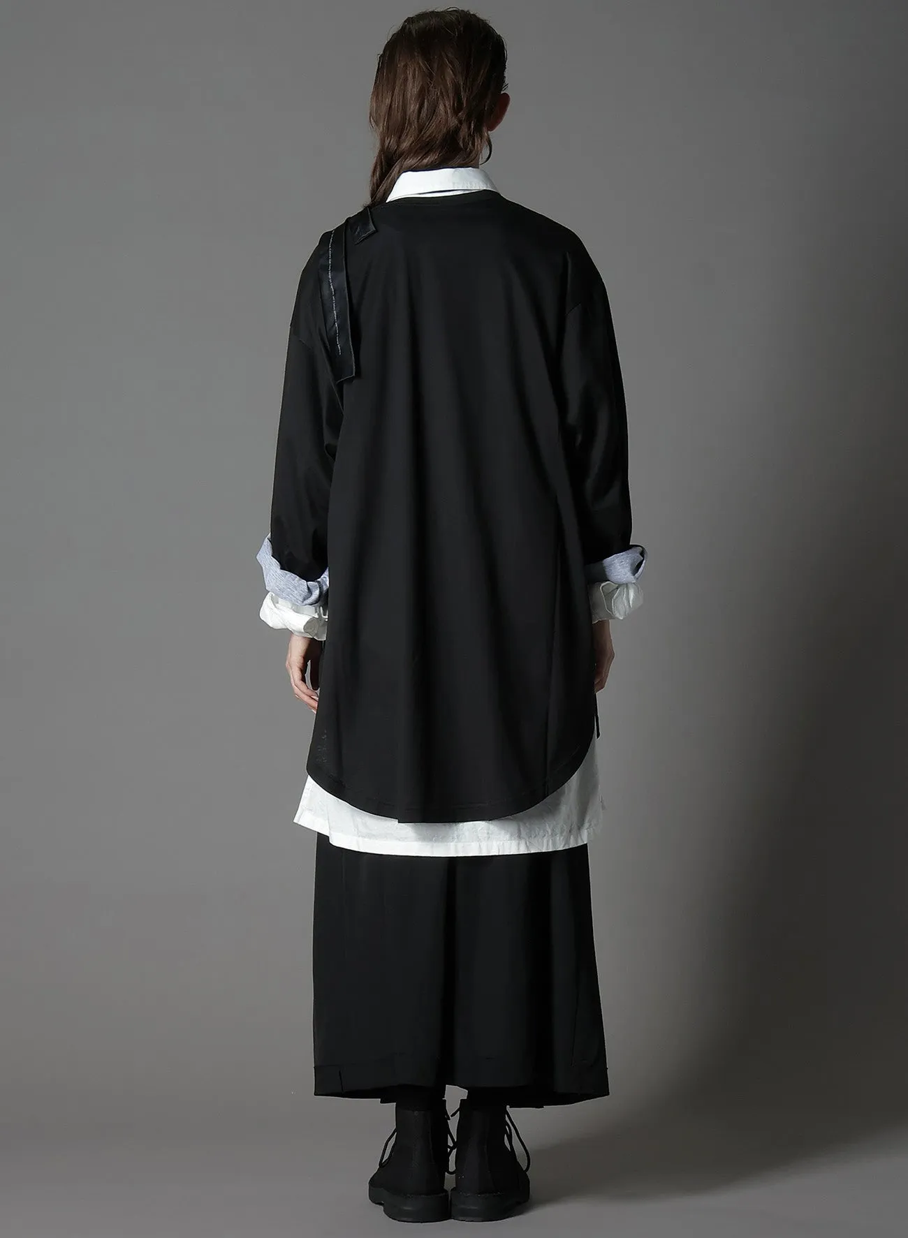 COTTON JERSEYTORN PATTERN HEM ROUND JUMBO T-SHIRT LONG SLEEVES