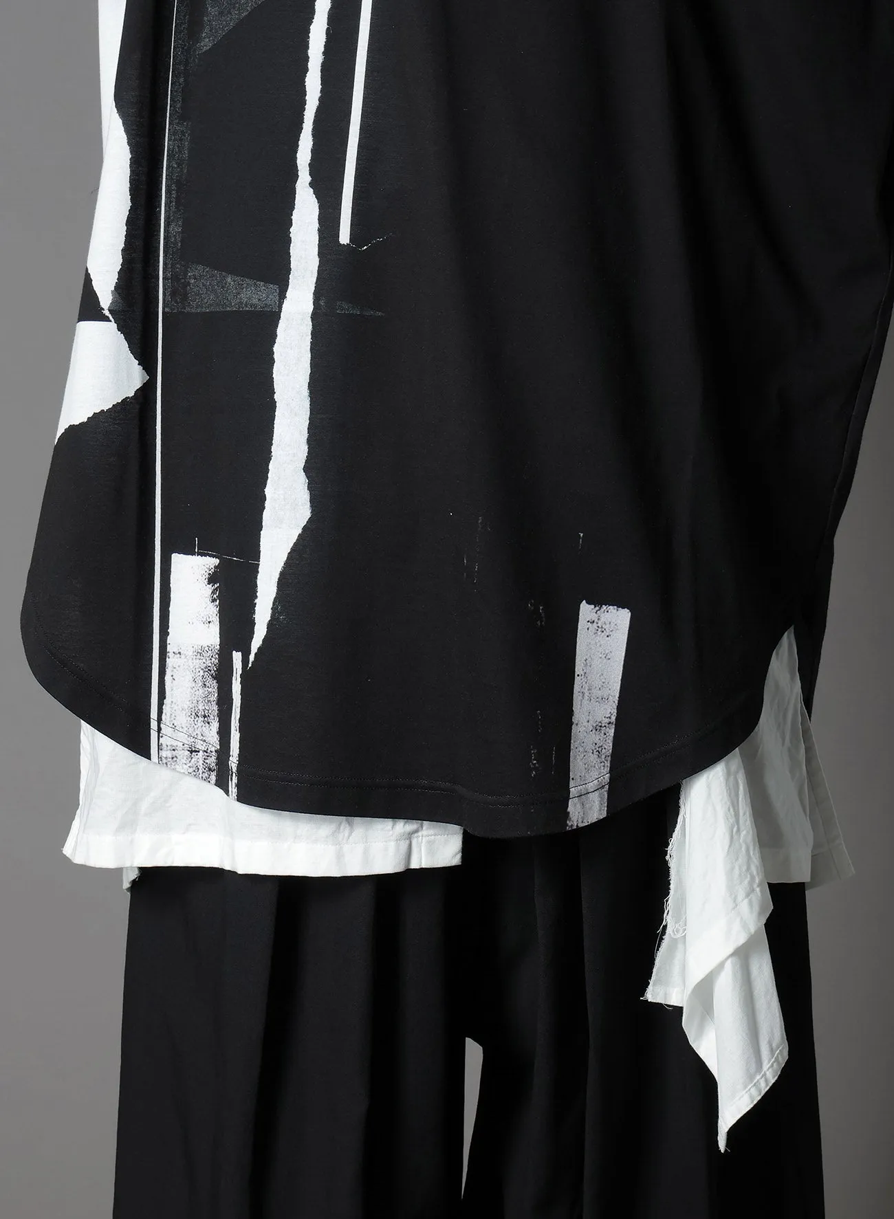 COTTON JERSEYTORN PATTERN HEM ROUND JUMBO T-SHIRT LONG SLEEVES