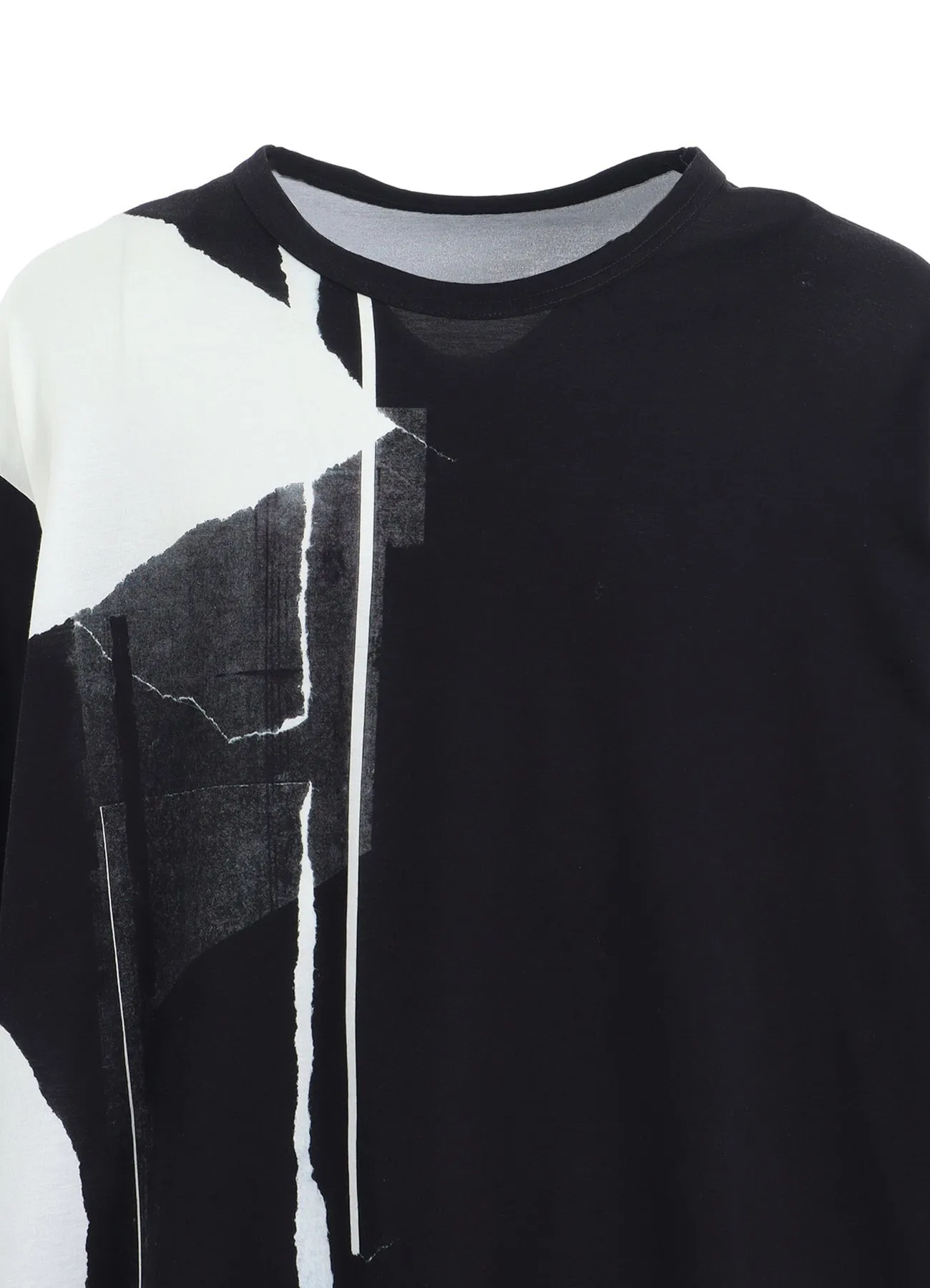 COTTON JERSEYTORN PATTERN HEM ROUND JUMBO T-SHIRT LONG SLEEVES