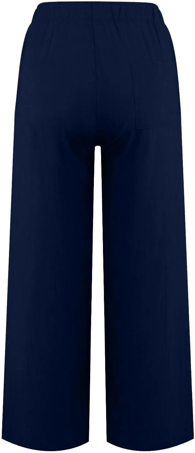 Cotton Linen Pants Women Summer Casual Wide Leg Loose Trousers Drawstring High Waist Palazzo Pants with Pocket