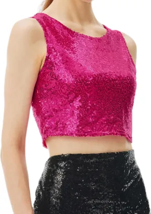 Coucoland Cropped Tank Top for Women - Womens Summer Sparkle Sequin Glitter Slimming Tops Camisole Trendy