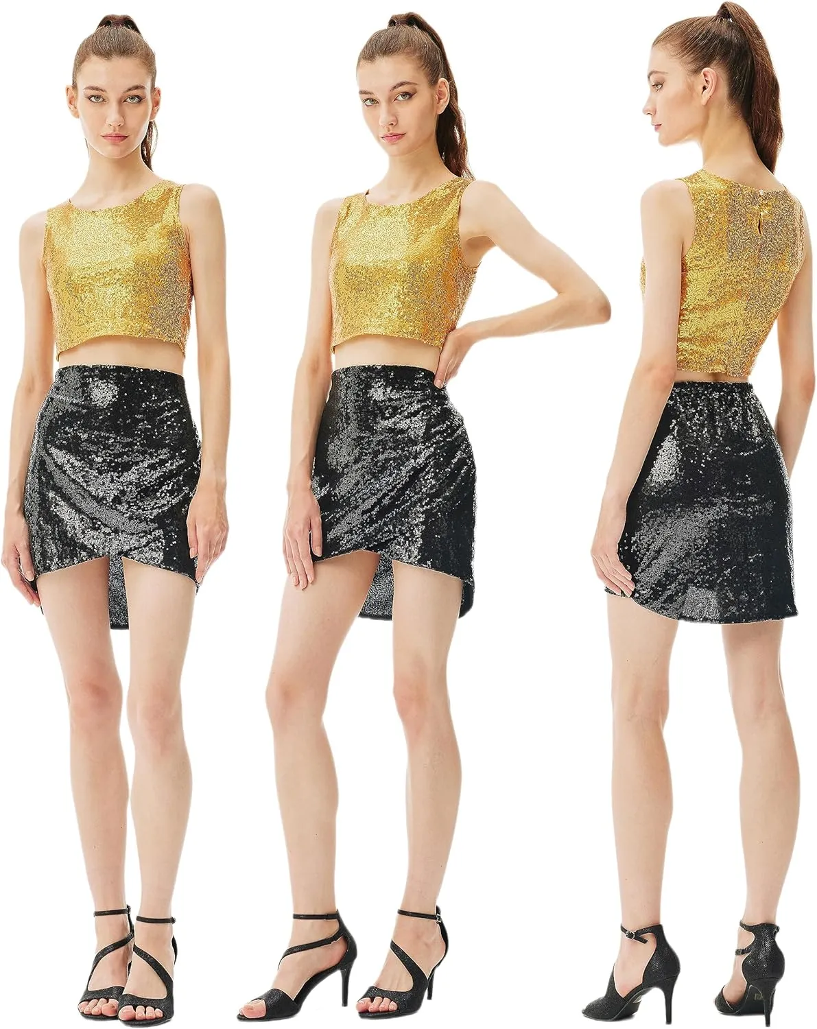 Coucoland Cropped Tank Top for Women - Womens Summer Sparkle Sequin Glitter Slimming Tops Camisole Trendy