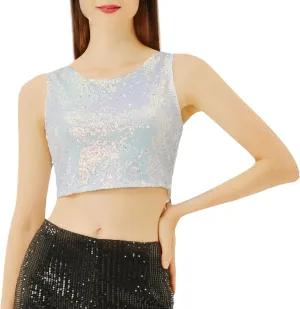 Coucoland Cropped Tank Top for Women - Womens Summer Sparkle Sequin Glitter Slimming Tops Camisole Trendy