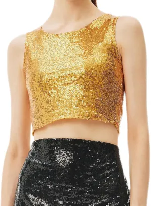 Coucoland Cropped Tank Top for Women - Womens Summer Sparkle Sequin Glitter Slimming Tops Camisole Trendy