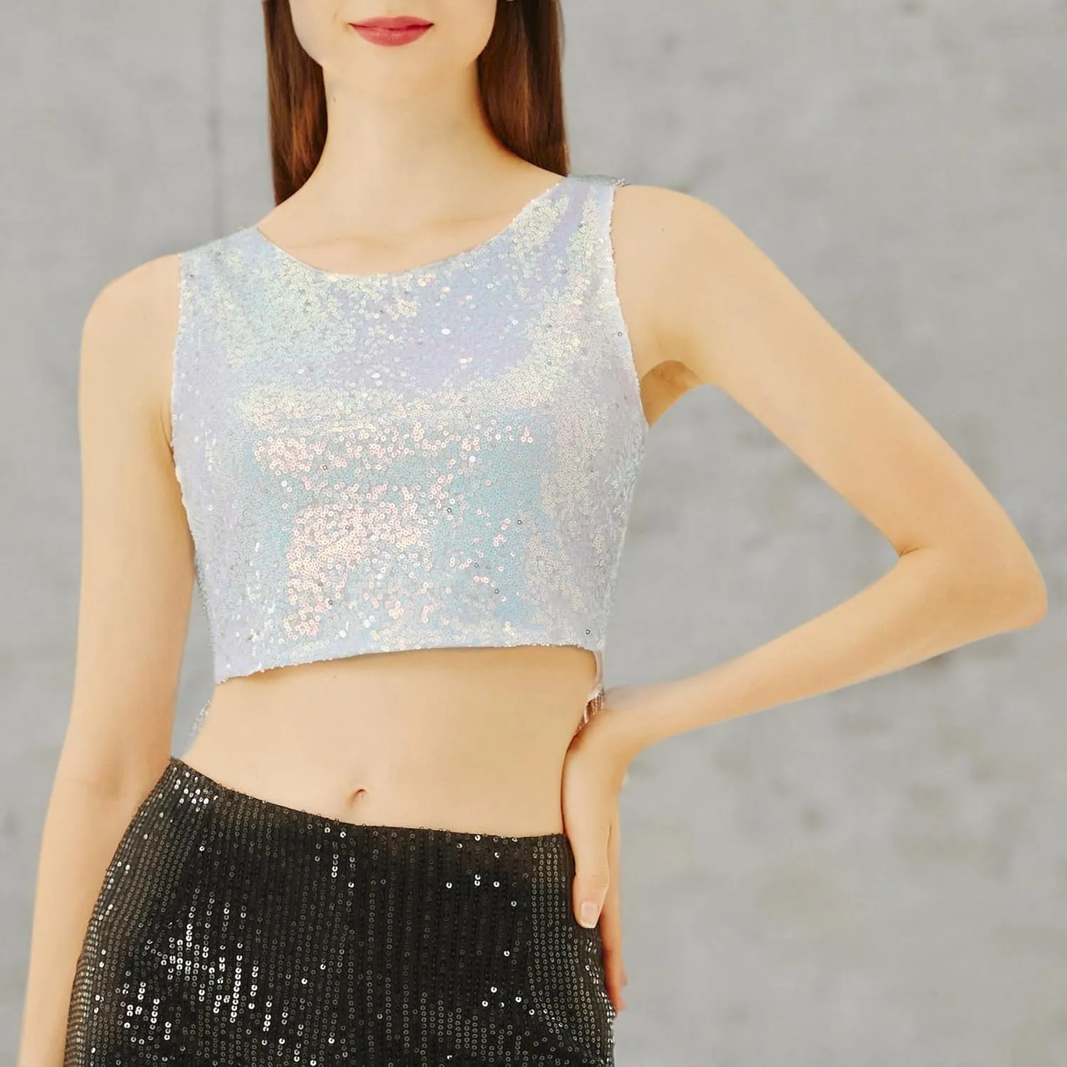Coucoland Cropped Tank Top for Women - Womens Summer Sparkle Sequin Glitter Slimming Tops Camisole Trendy