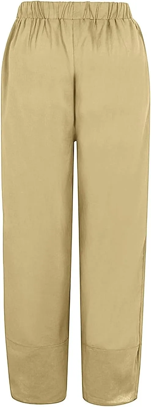 Cropped Pants for Women Boho Summer High Waist Capri Pants Dandelion Print Comfy Straight Leg Lounge Pant with Pockets