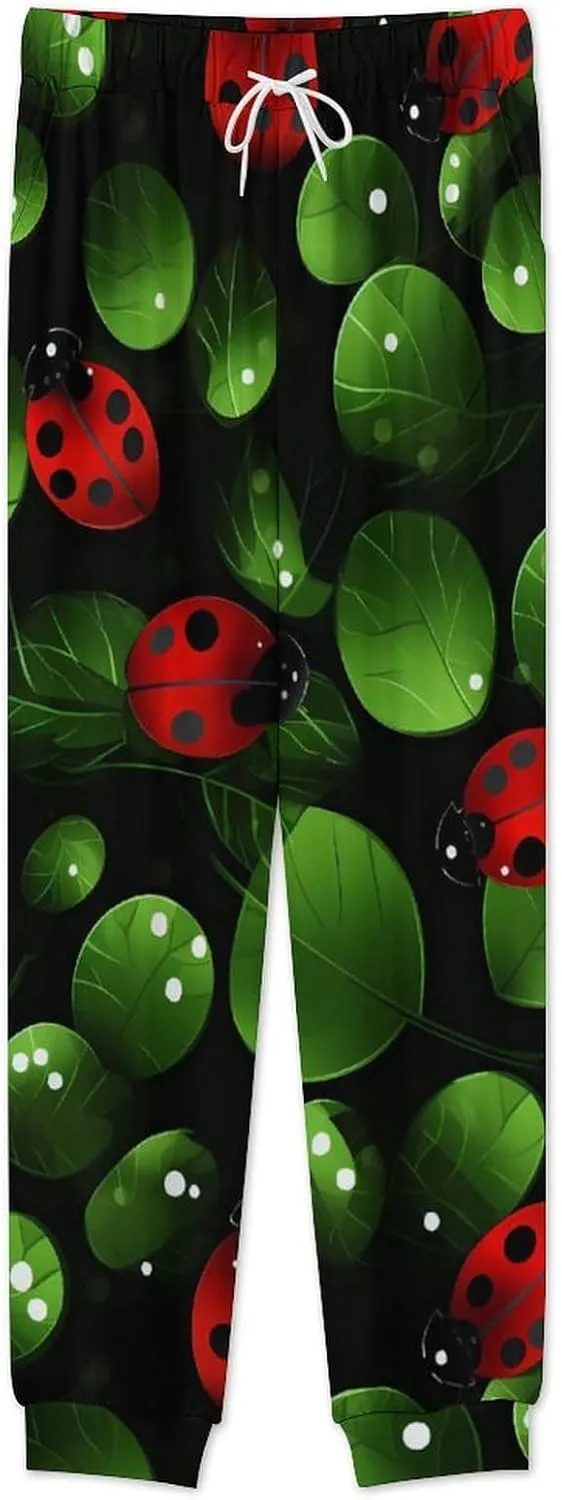 Cute Ladybugs Men's Pajamas Sets Round Neck Long Sleeve Shirts And Bottoms 2 Piece Pjs Loungewear