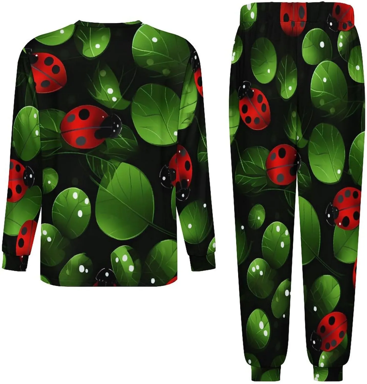 Cute Ladybugs Men's Pajamas Sets Round Neck Long Sleeve Shirts And Bottoms 2 Piece Pjs Loungewear