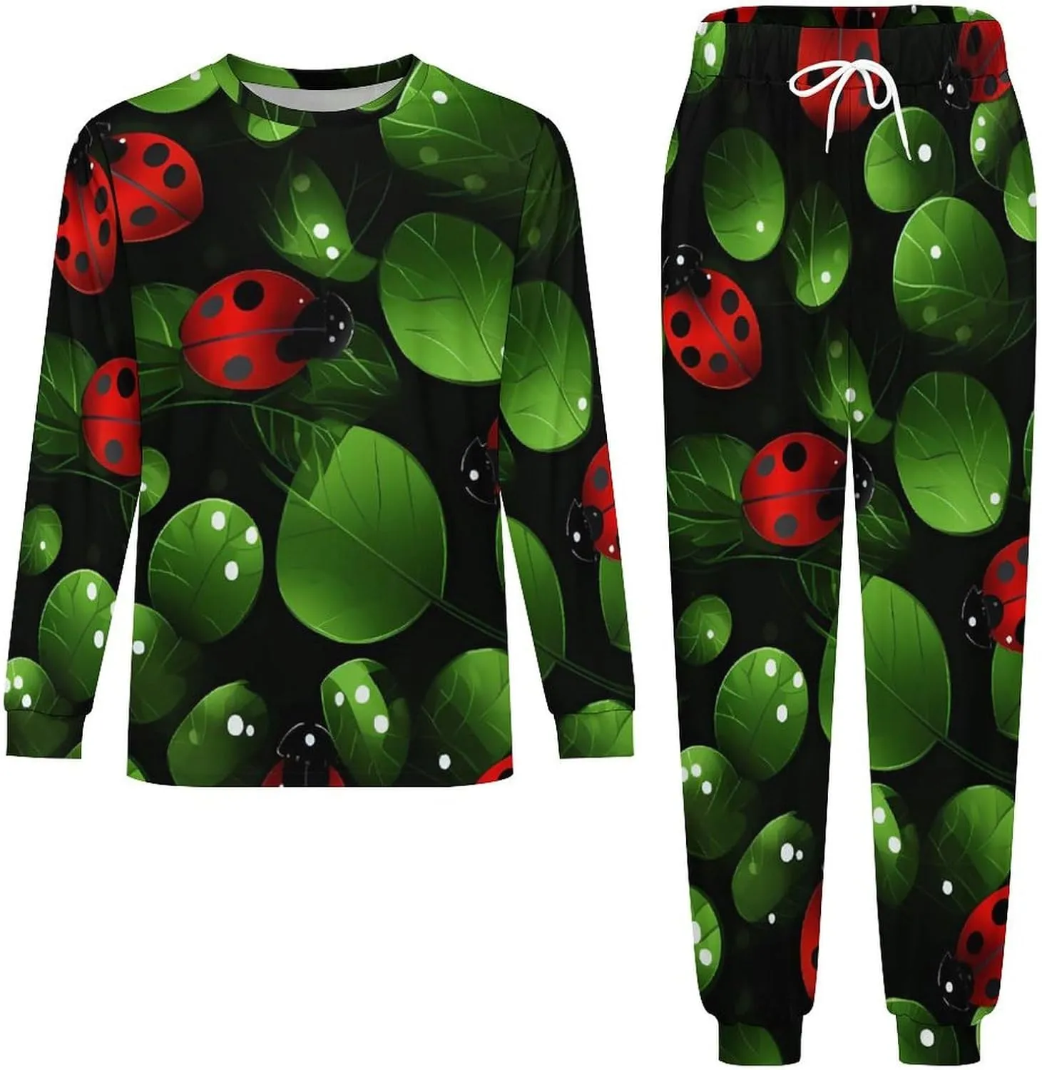 Cute Ladybugs Men's Pajamas Sets Round Neck Long Sleeve Shirts And Bottoms 2 Piece Pjs Loungewear