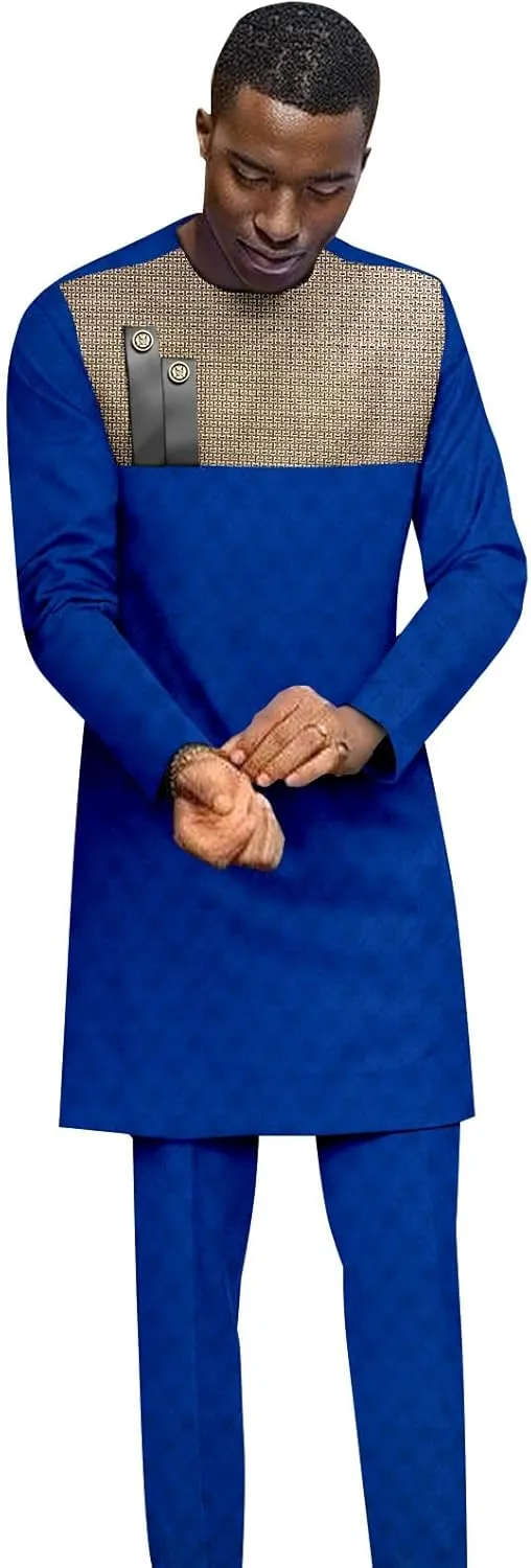 Dashiki Men Tracksuit 2 Piece Long Sleeve Embroidery Shirts and Pants Suits Plus Size African Clothes
