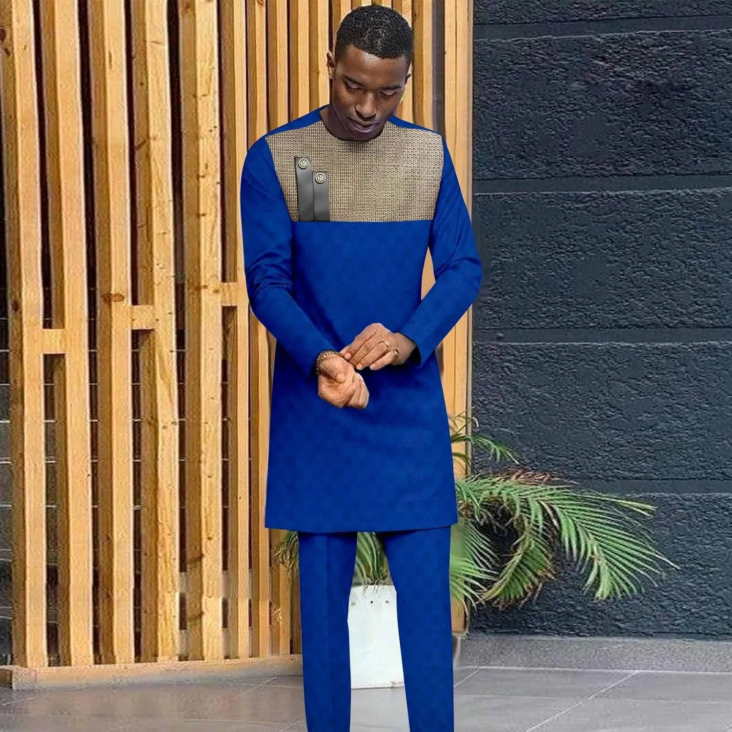 Dashiki Men Tracksuit 2 Piece Long Sleeve Embroidery Shirts and Pants Suits Plus Size African Clothes