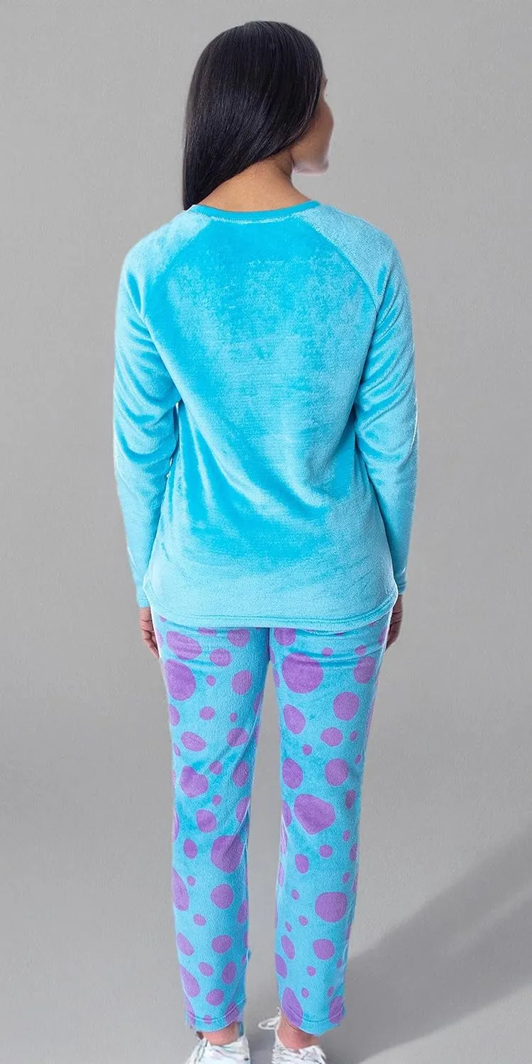Disney Women's Monsters Inc. Sulley Embroidered Character Face Plush Fleece 2 Piece Pajama Set