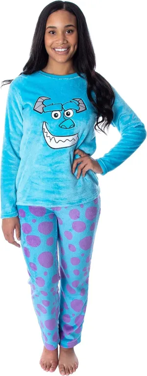 Disney Women's Monsters Inc. Sulley Embroidered Character Face Plush Fleece 2 Piece Pajama Set