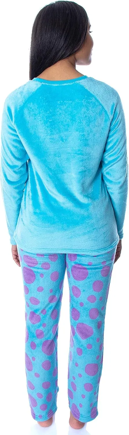 Disney Women's Monsters Inc. Sulley Embroidered Character Face Plush Fleece 2 Piece Pajama Set