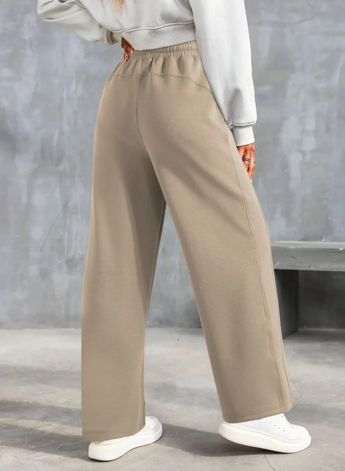 Dokotoo Women's Wide Leg Pants 2024 Flowy Casual Pants Straight Leg Elastic Waisted Stretch Palazzo Pants