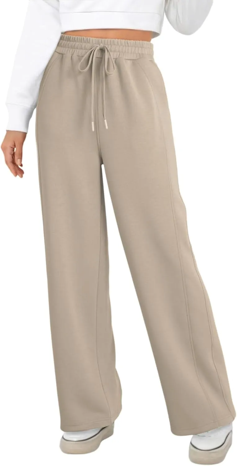 Dokotoo Women's Wide Leg Pants 2024 Flowy Casual Pants Straight Leg Elastic Waisted Stretch Palazzo Pants