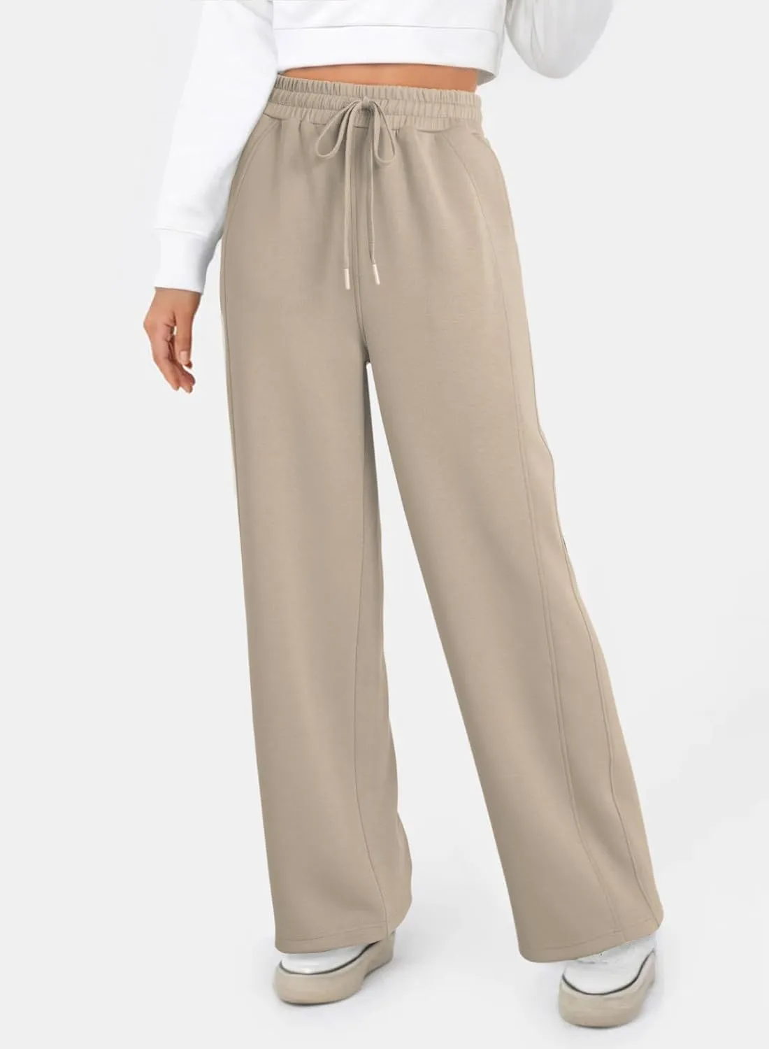 Dokotoo Women's Wide Leg Pants 2024 Flowy Casual Pants Straight Leg Elastic Waisted Stretch Palazzo Pants