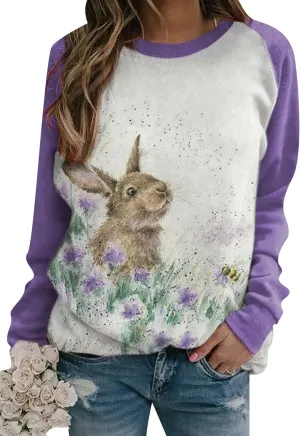 EFOFEI Womens Easter Bunny Sweatshirts Casual Cute Rabbit Tops Oversized Long Sleeve Shirts