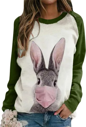 EFOFEI Womens Easter Bunny Sweatshirts Casual Cute Rabbit Tops Oversized Long Sleeve Shirts