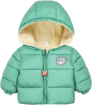 EnJoCho Kids Toddler Baby Girls Boys Winter Warm Thick Cotton Long Sleeve Bear Hooded Padded Fall Coat for (Green, 5-6 Years)