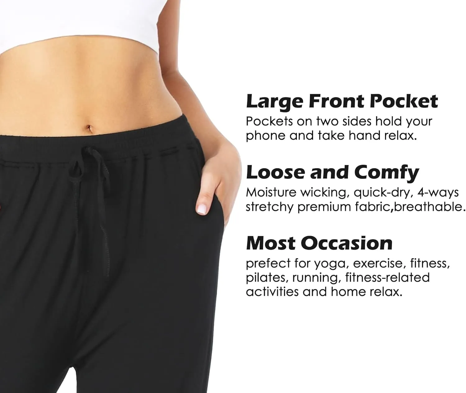 Envlon Women's Yoga Pants with Pockets Comfy Stretch Loose Wide Leg Casual Pants Breathable Running Workout Lounge Pants