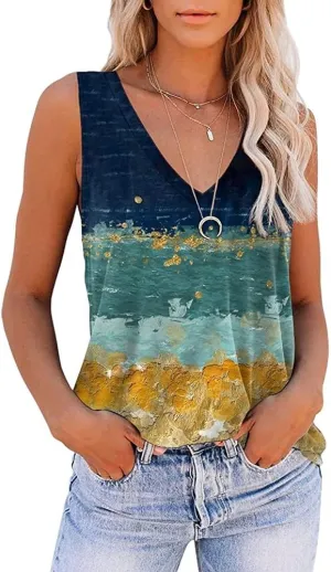ETCYY Women's Sleeveless V Neck Tank Tops Summer Trendy 2025 Causal Cute Printed Loose Fit Workout Athletic Yoga Shirts