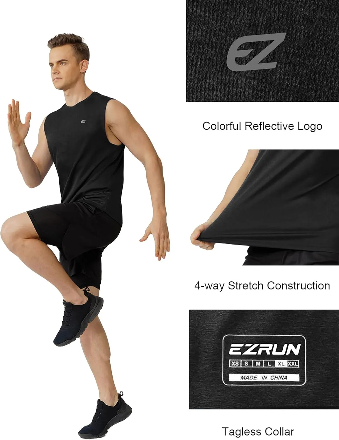 EZRUN Men's Workout Sleeveless Shirts Quick Dry Muscle Swim Shirt Gym Fitness Running Beach Tank Tops
