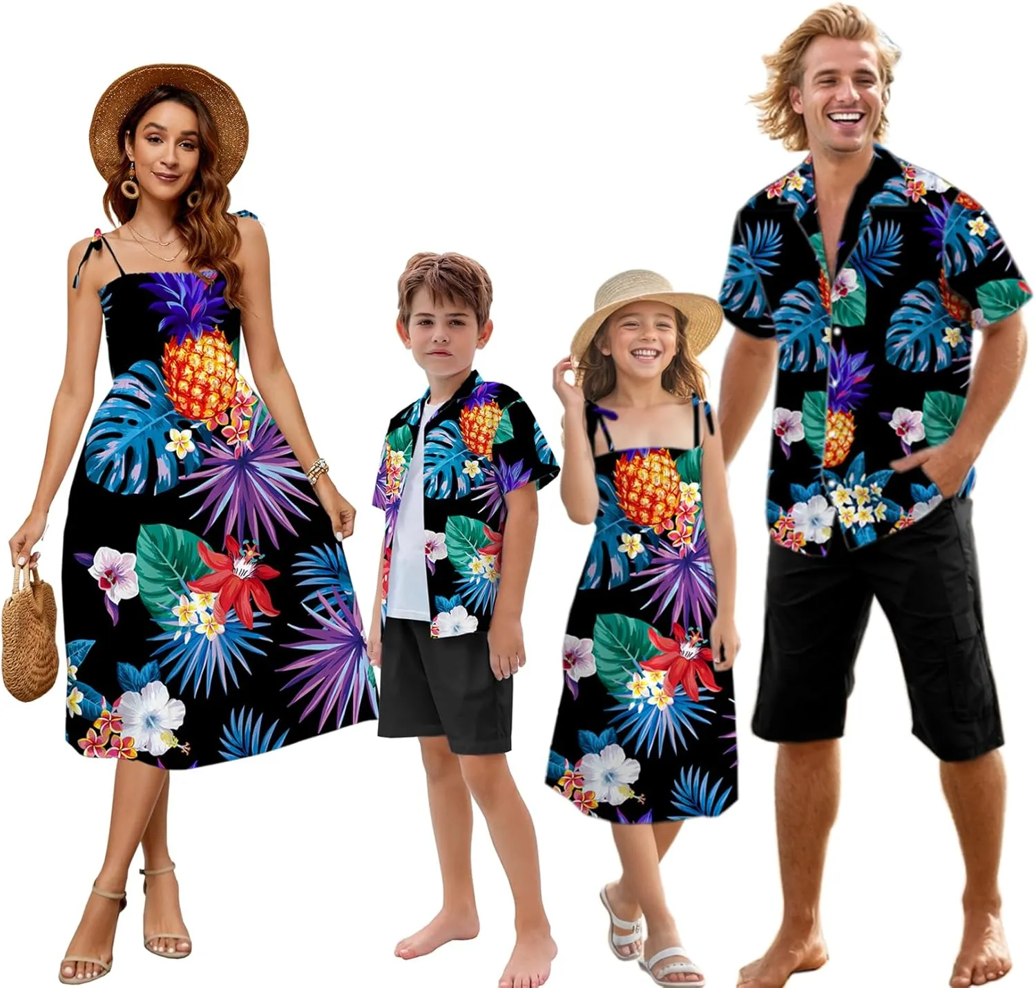 Family Matching Hawaiian Outfits, Dad and Son Beach Vacation Shirts Mommy Daughter Dress, 2T - X-Large