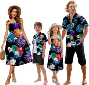Family Matching Hawaiian Outfits, Dad and Son Beach Vacation Shirts Mommy Daughter Dress, 2T - X-Large